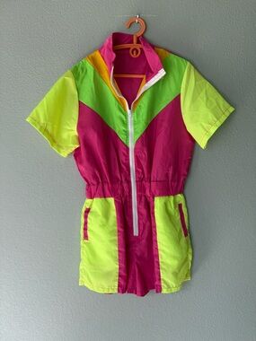 Bright Pink Romper with Neon Yellow Lining - small